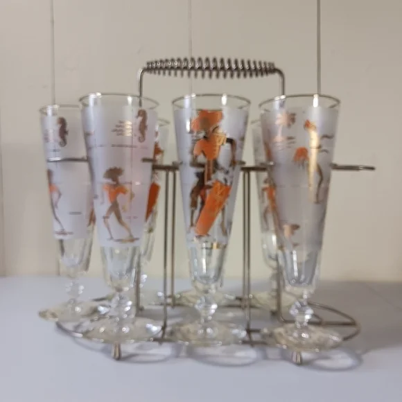 Vintage Libbey Glass Company Calypso Caribbean Cruise Set of7  Pilsner Glasses - Picture 3 of 6